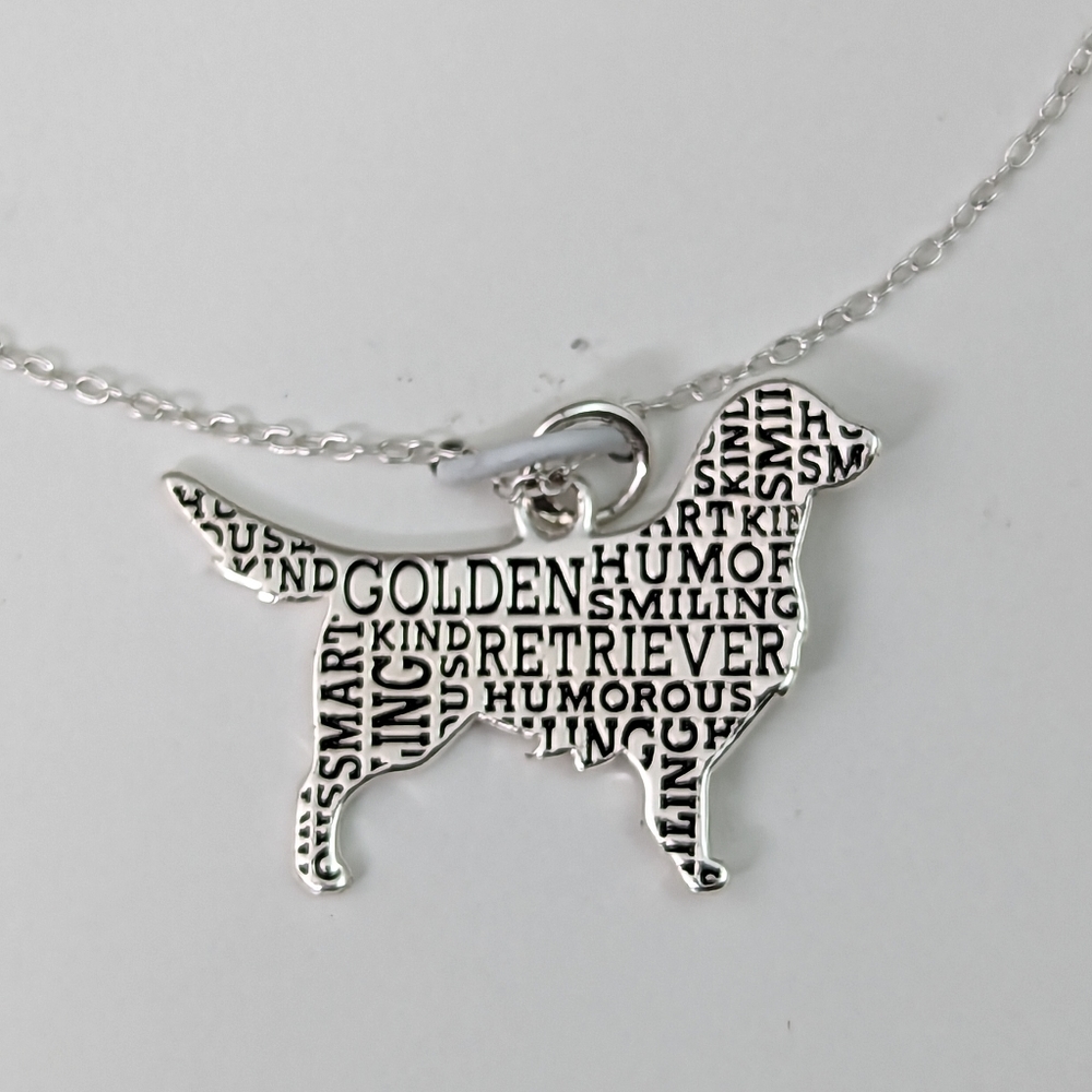 Golden Retriever Silhouette Necklace Sterling Silver New with Tags Love Words